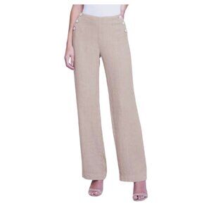 L'Agence Dee Wide Leg Linen High Rise Pants Womens 29 Beige Khaki Sailor Buttons